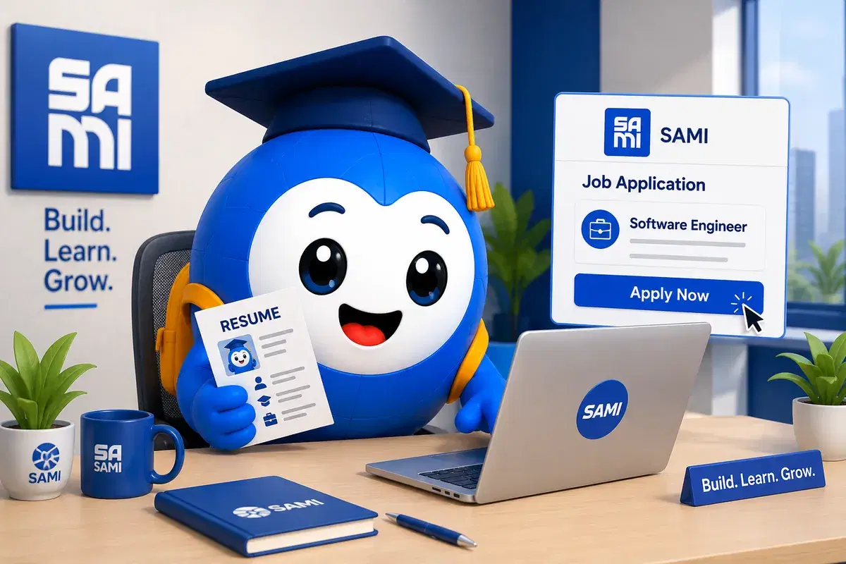 Samiko reviewing a job application at a laptop